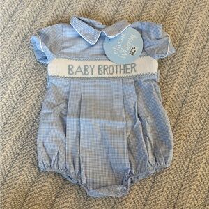 Classic Whimsy Smocked Baby Brother Blue Bubble